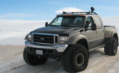 This huge 4x4 Ford F350 with 46 inch Mickey Thompson Baja Claw tires