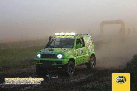 TEAM WERK1 racing in class T2 (stock class) with a Turbo Diesel Jimny 4x4, zero visibility on the start.