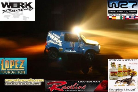 Michael Podlogar and Jutta Kleinschmidt racing at night at the toughest endurance rally in Germany.