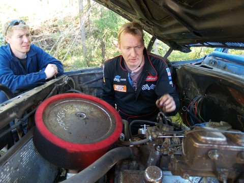 Trond Løvenskogen sitting in the engine compartment of his "American Pride"