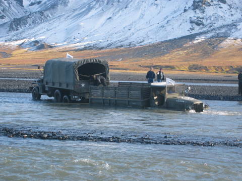 Old Army Trucks - stuck in Markarfljot