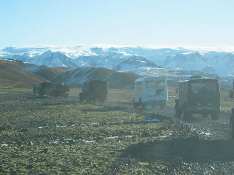 Old Army Trucks With View To Thorsmork