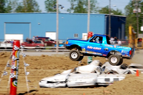 Blue truck jump