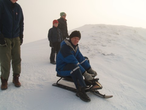 Skuli turns into a kid again - and also has a go on the sled. 