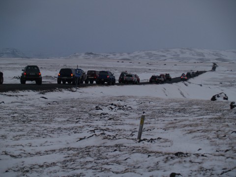 At 9 o'clock sharp the cars head on.