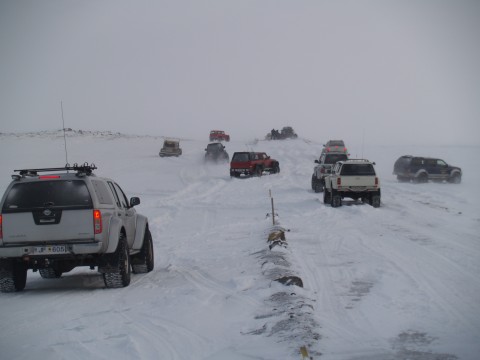 Even though we are still driving on a fairly good road there are parts where the snow is deep and we need to reduce the tire air pressure. 