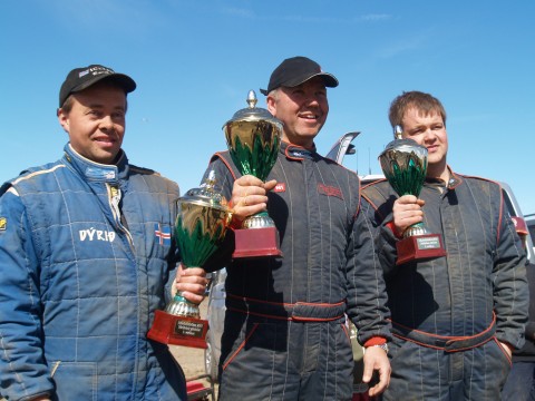 Ragnar Róbertsson winner in the modified street class in the center with second place Bjarki Reynisson on the left and third place Vignir R. Vignisson on the right.