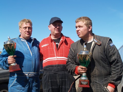 Baldur Pálsson winner in the street legal class in the center with second place Steingrimur Bjarnason on the left and third place Petur Vidarsson on the right.