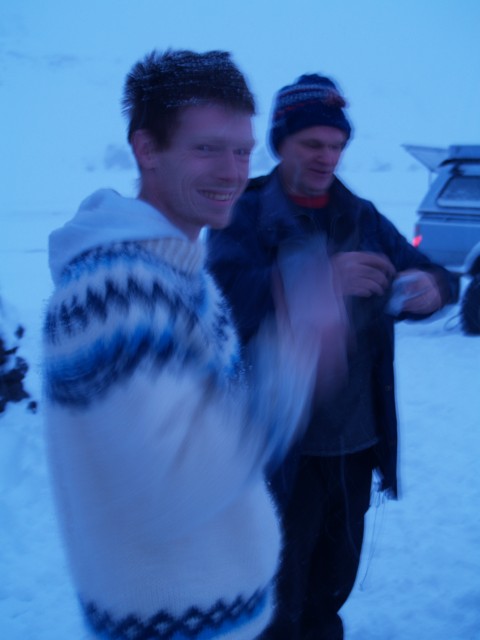 Jens from the GMC showing how Icelanders dress for the cold.