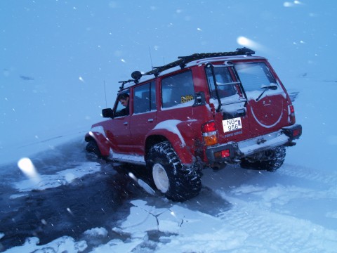 The river is still pretty deep and drowning the 38 inch tires on the Nissan Patrol.