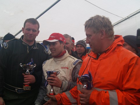 Páll Pálsson winner in the street legal class on the left in the center with second place Hlynur B. Sigurðsson in the center and third place Steingrimur Bjarnason on the right.