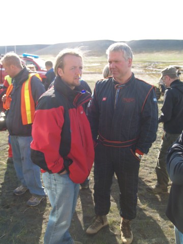 Ragnar R�bertsson (on the right) winner in the modified street class talking with Matt from TrucksGoneWild.com.
