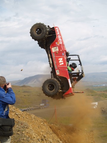 Graham Little shows more skills although he rolls the truck seconds after this photo in cloud of dust...